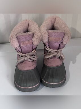 London Fog Toddler Girls Pink Gray Faux Fur Duck Snow Boots Size 8